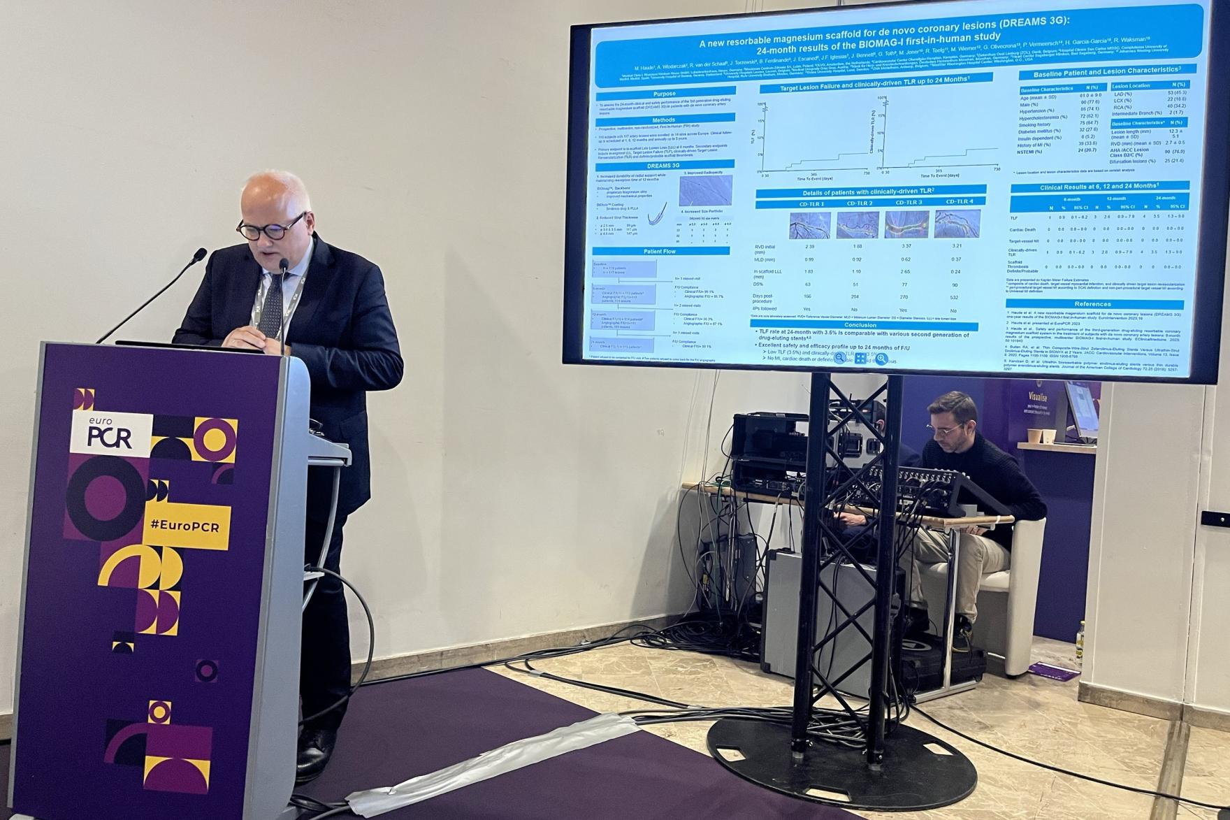 Prof. Haude presenting BIOMAG-I 24-month study results at the EuroPCR 2024 congress